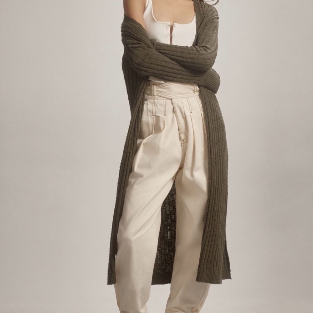 Pilcro Anthropologie Distressed Duster Cardigan Moss Green S